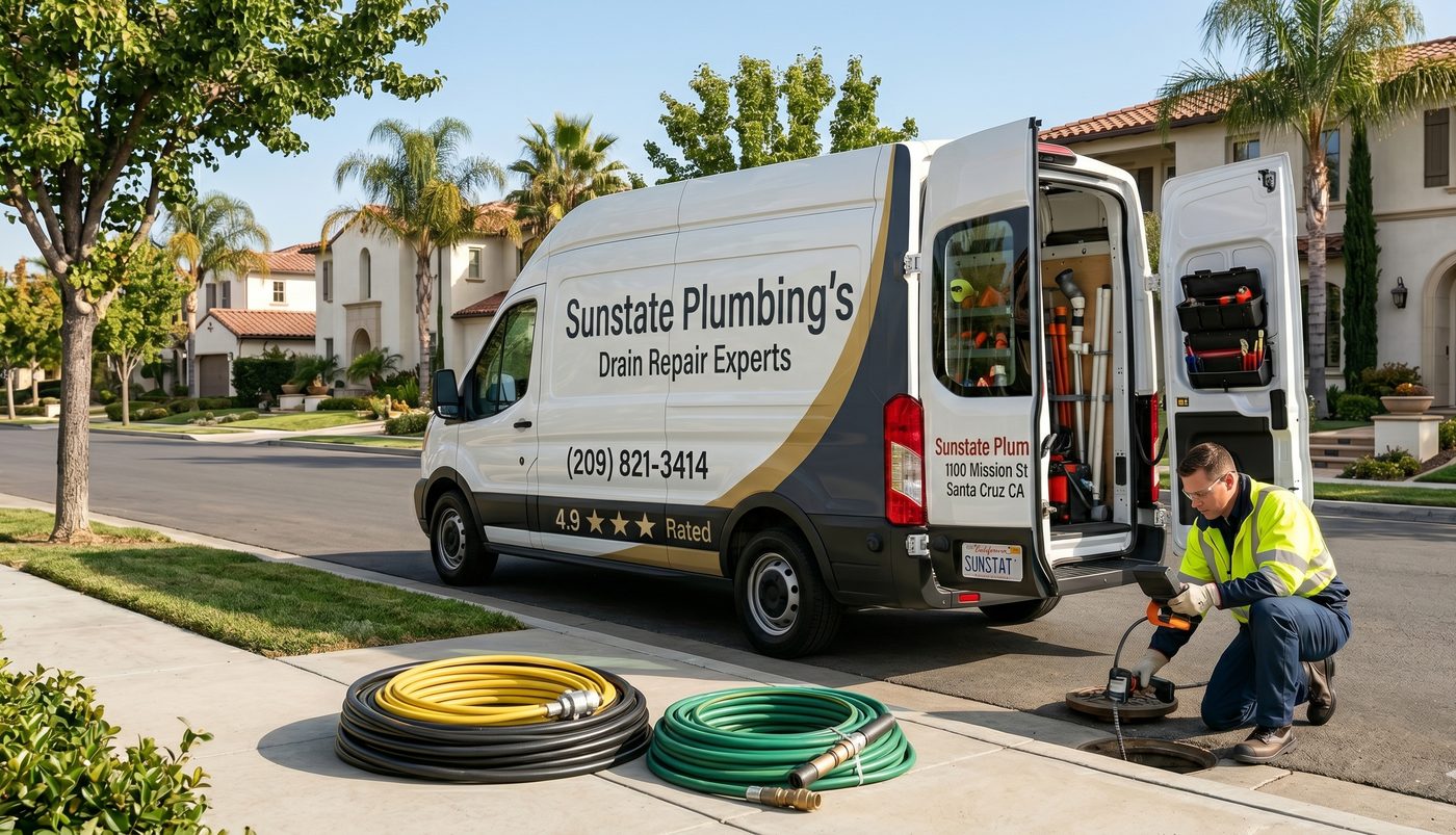 Sunstate Plumbing's drain repair experts van — Licensed Drain Repair — 1000 Mission St, Santa Cruz CA — (209) 821-3414
